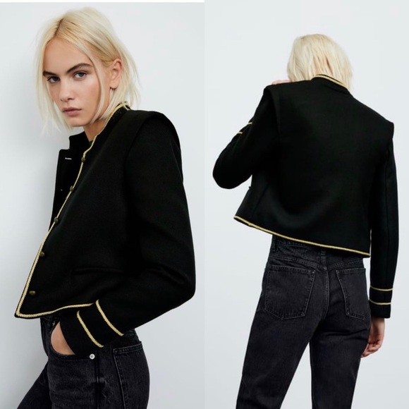 ZARA | Cropped Jacket With Gold Details - Picture 8 of 9